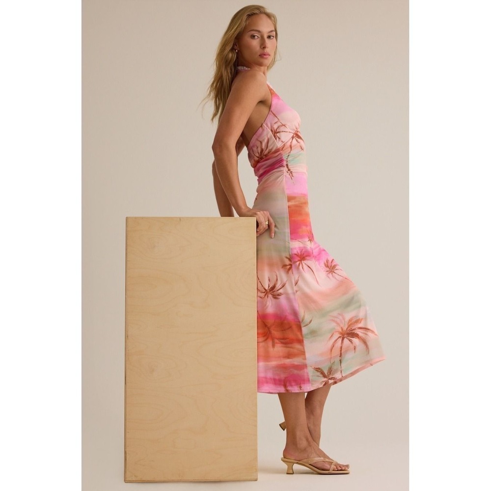 Altar'd State Tropical Sunset Palm Print Halter Midi/Maxi Dress Size Medium - Picture 3 of 9